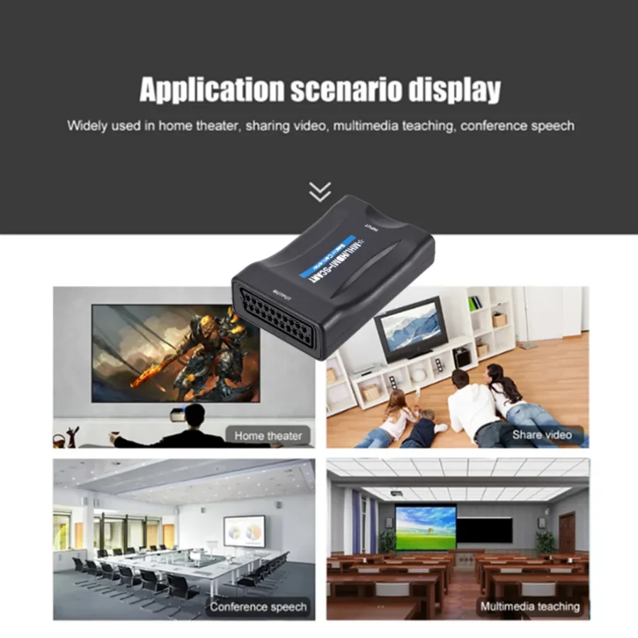 HDMI to SCART HD 1080P Video Audio Adapter Universal Converter Adapter for HD TV DVD Box Low Power Consumption with Power Cable