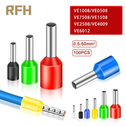 100pcs E0508 E7508 E1008 E1508 E2508 Insulated Ferrules Terminal Block Cord End Wire Connector Electrical Crimp Terminator