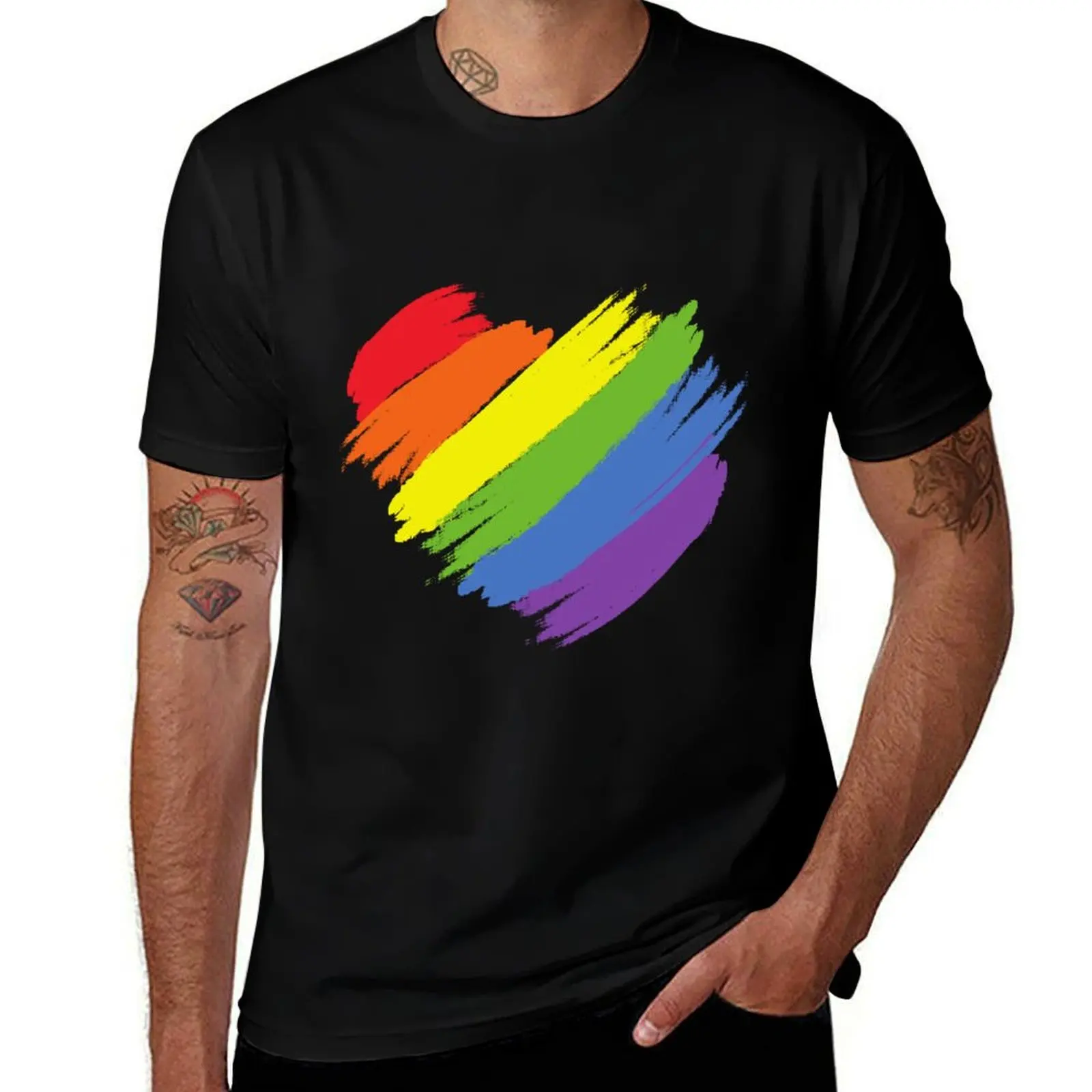

rainbow heart T-Shirt summer tops vintage summer clothes mens t shirts casual stylish