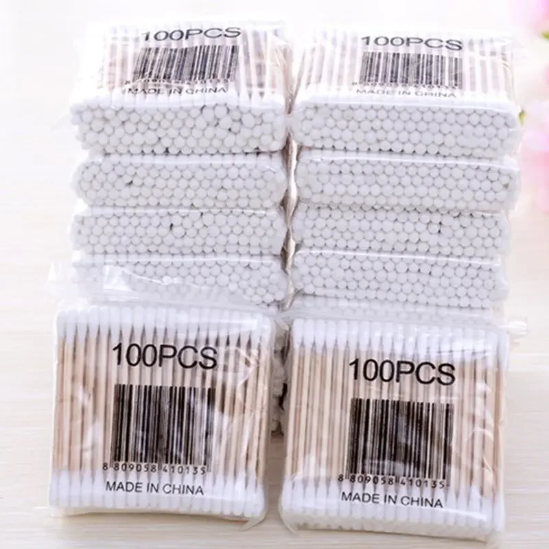 1 Pack Wooden Cotton Swabs Double-Tipped Multipurpose Safety Nose Ear Cleaning Buds Dust-Free Sterile Makeup Cosmetic