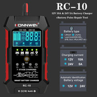 KONNWEI RC-10 12V 24V 10A 5A Cars Battery Charger Full Automatic Fast Charging Pulse Repair Battery Charger Lead Acid AGM Gel