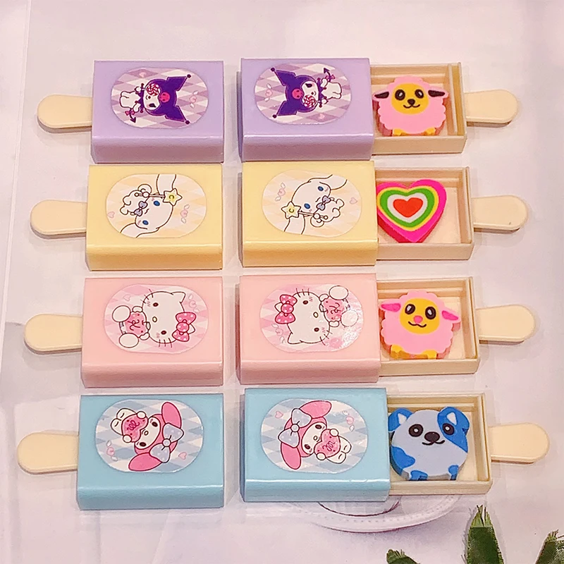 Kawaii Cinnamoroll Melody Cartoon Fun Magic Box Eraser Creative Ice Cream Drawer Modeling Eraser Student Stationary Kids Gift