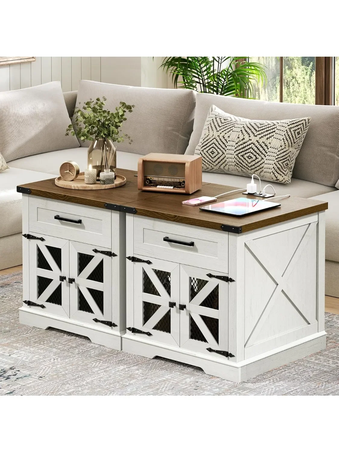 White Farmhouse End Table Set of 2, 24