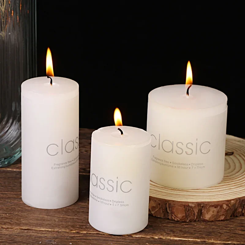 European Ivory White Large Tube Candles Smoke-free and Tasteless Romantic Wedding Hotel Decoration Candles Holiday Supplies