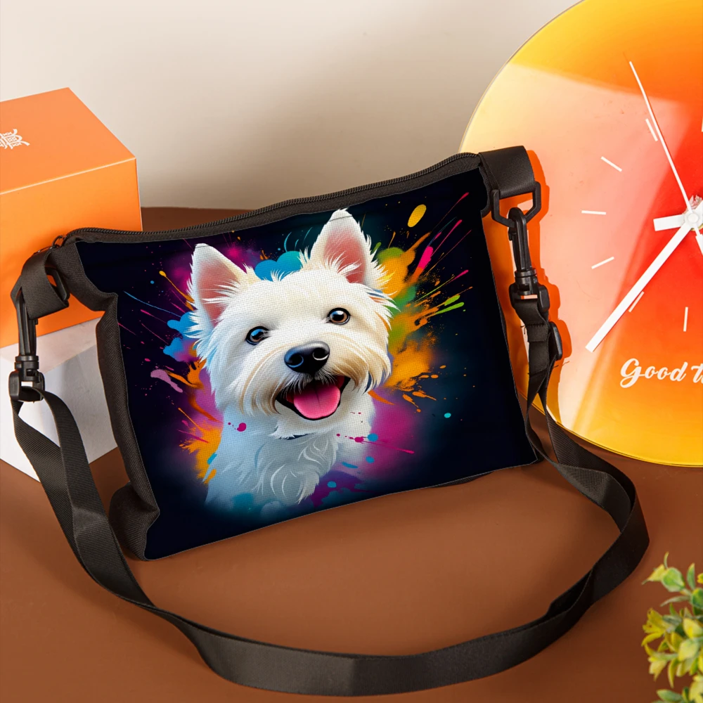 1pc Westie Dog Print Crossbody Bag Black Colorful Animal Pattern Shoulder Bags For Women Men Casual Travel Daily Use Pet Lover G