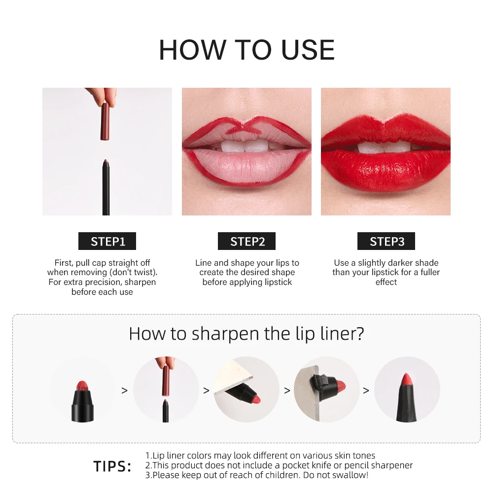 12 Farben wasserdichter matter Lip liner Bleistift lang anhaltende seidig pralle Retro-Lippen bilden Antihaft-Tasse feuchtigkeit spendende Lippen