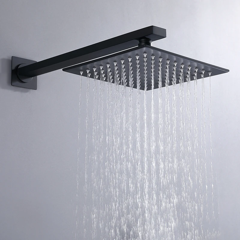 Wall Mount Rainfall Shower Mixer System Hotel Bathroom Matte Black Brass Concealed Bath & shower faucets Set