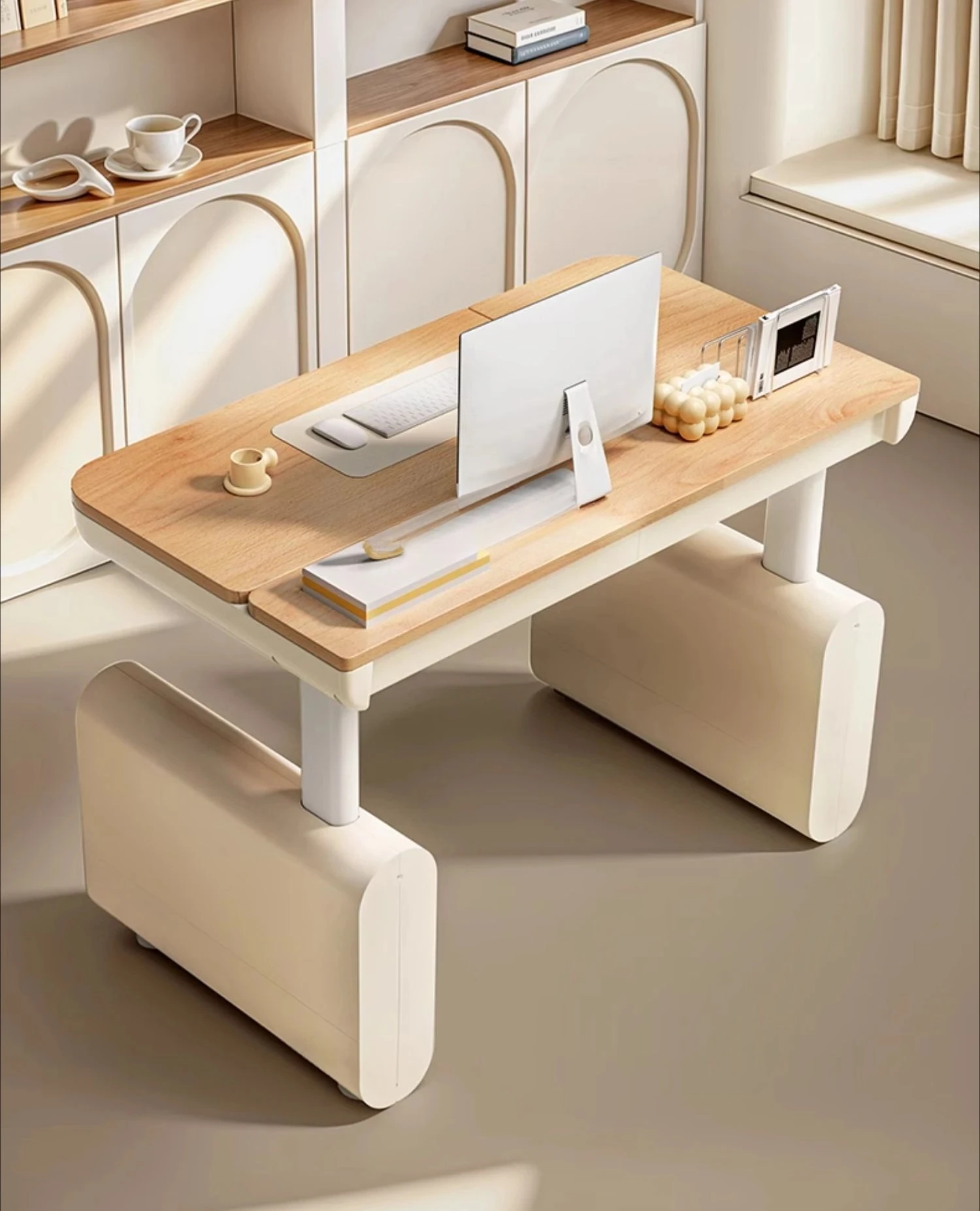 Black and white tone  intelligent electric lifting table office computer table solid wood study table desk home workbench