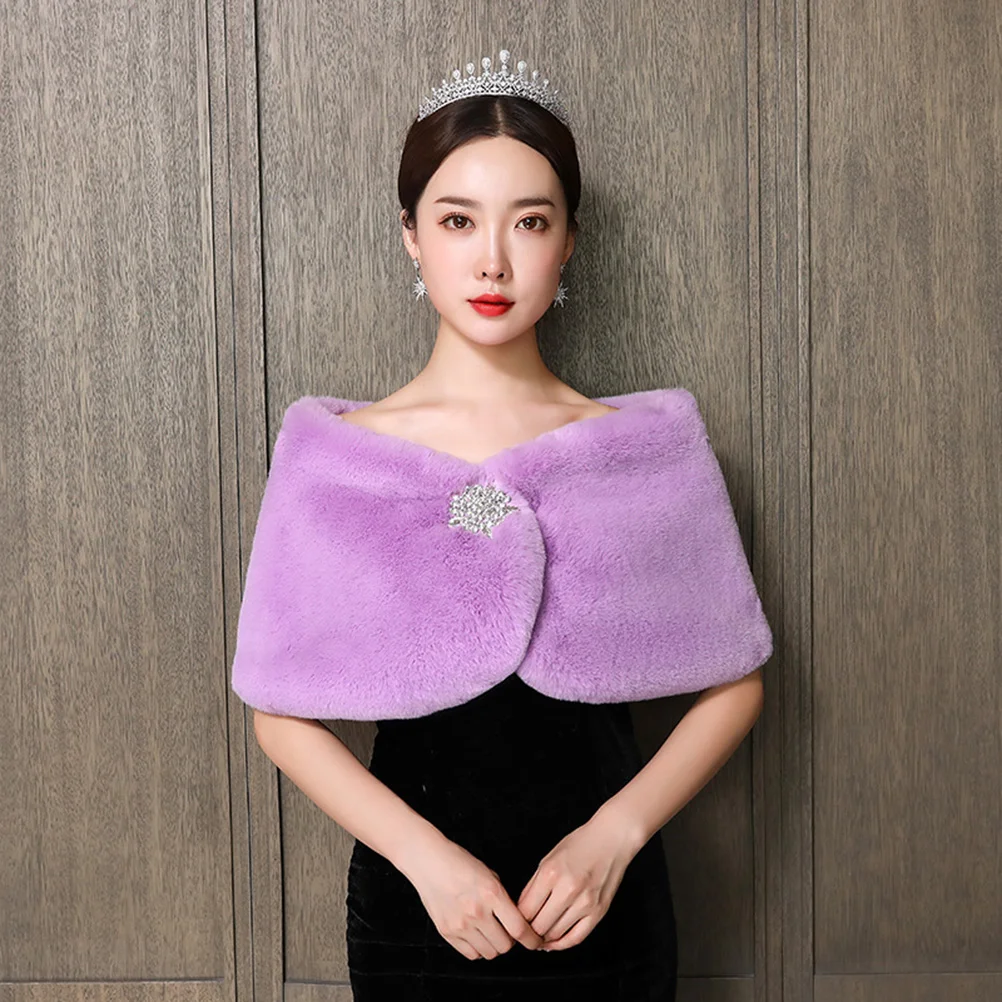 Shawl for Bride Wedding Rabbit Fur Ball Winter Girl Warm Women Plush Mother