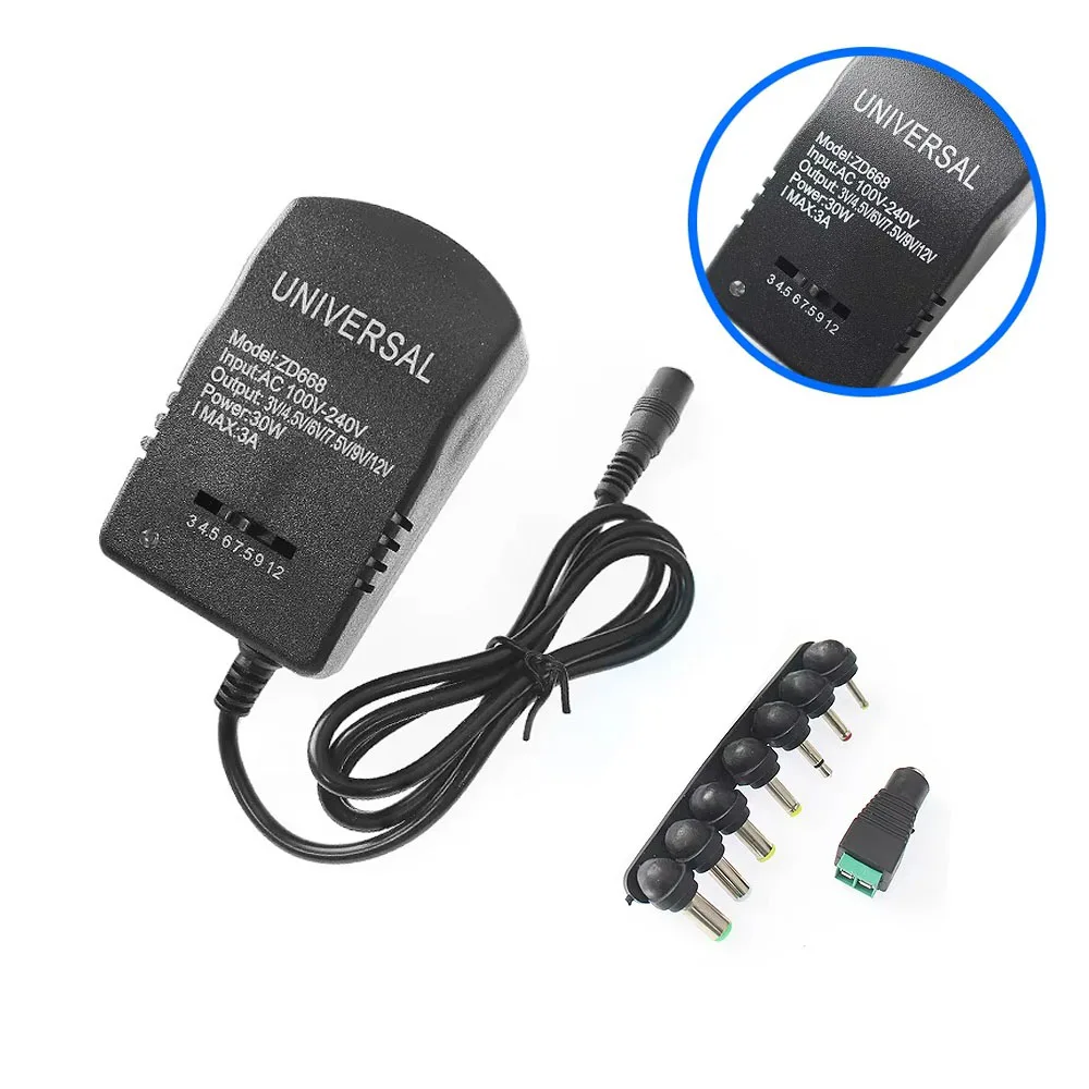 Adjustable Adapter Power Supply 12V Volt Transformer AC 220V TO DC 3V 4.5V 6V 7.5V 9V 12V 30W Power Source with DC Female 7 Plug