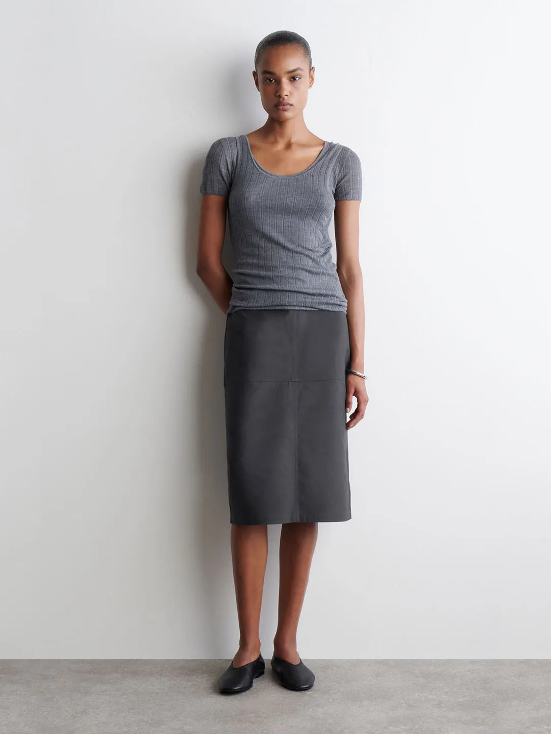 

Busin Commute Bla Pencil Skirt Women's mid Waist Cotton Straight Tube Skirt Folded Design New Summer Faion