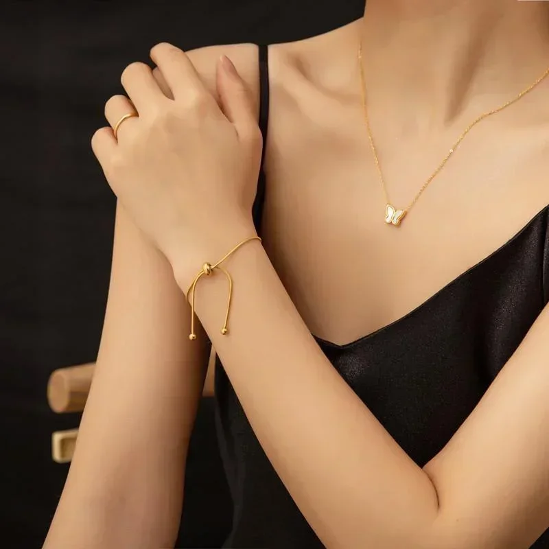 Adjustable Drawstring Gold Bracelet Minimalist Thin Chain Bangle Women Daily Jewelry Gift