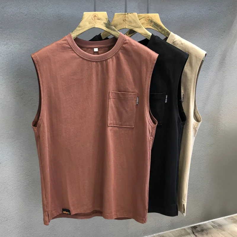 Pure Cotton American Style Men's Sleeveless Tank Top T-shirt Summer Order Tailor-made Breathable Sweat-absorbent Casual Vest