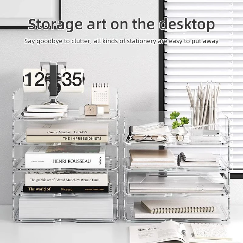 Desktop Storage Box Office A4 Paper File Shelves transparent Stackable Single-Layer Box Desktop File Rack Folder Storage Box