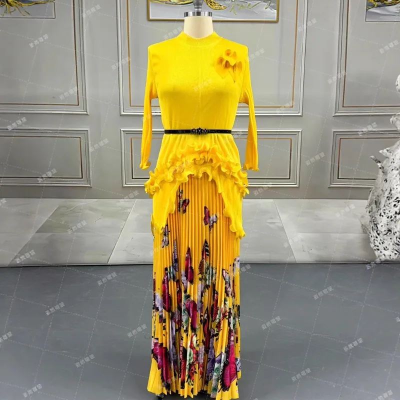 Miyake Plus Size Women's Pleated Dresses Women Waisted Printed Pleated Dresses Middle East Africa Prom Women's Wrinkle-Free