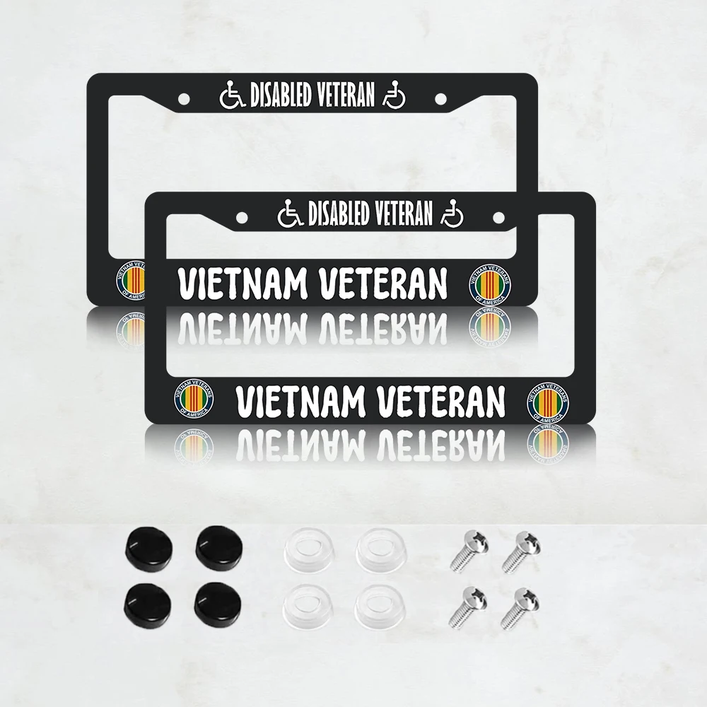 إطارات لوحة الترخيص أبيض وأسود يغطي لوحة الترخيص المعاقين فيتنام المخضرم العالمي الألومنيوم ملحقات السيارة #2