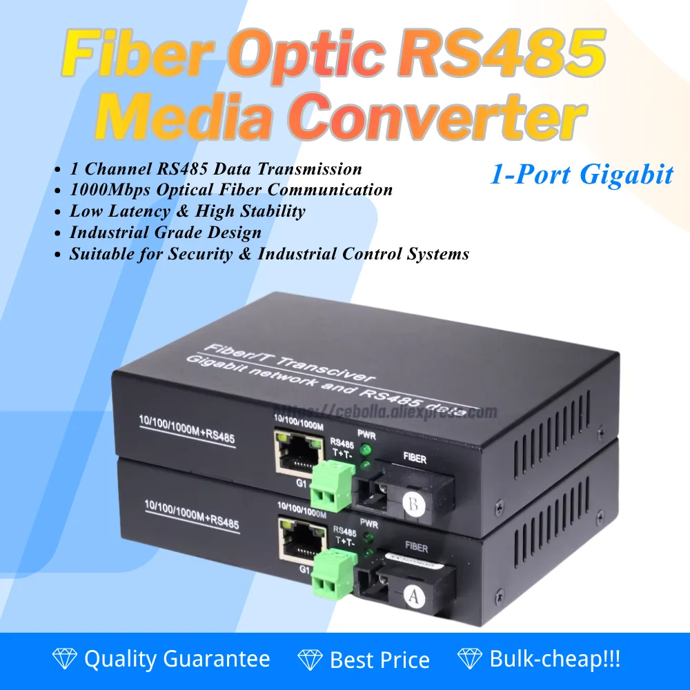

1pair Fiber Optic Transmitter and Receiver 1Way RS485+1 ports 1000M SC SX Fiber Converter Optic Modem Optical Transceiver