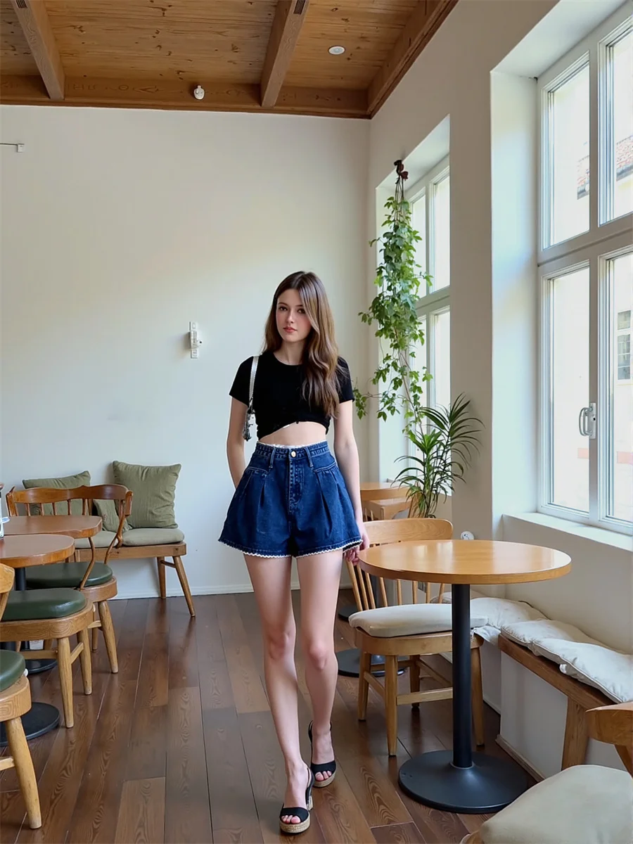 デニム ダークブルー ショーツ レディース お尻を包む ヒップスター ワークアウト ボディービル トレーニング アクティブウェア スポーツ クラブ リップド ジム スリムフィット