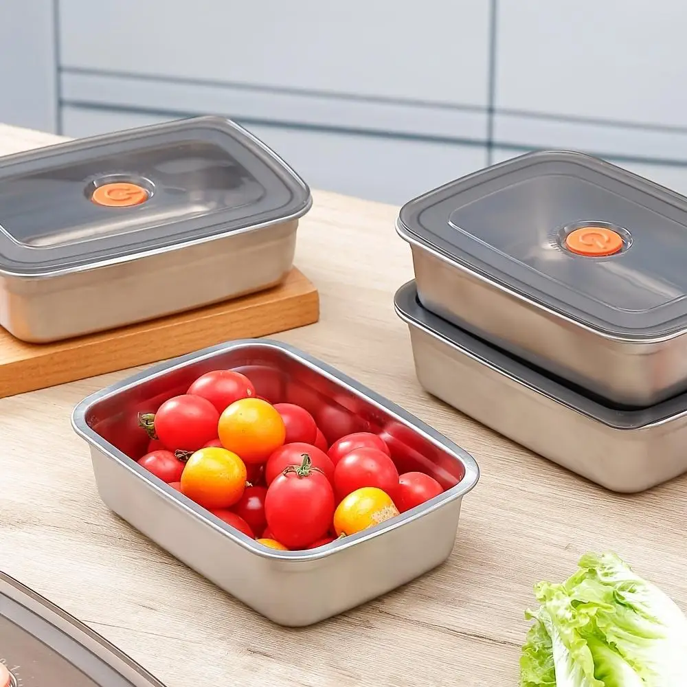 4 قطع من حاويات الطعام المصنوعة من الفولاذ المقاوم للصدأ مع أغطية، قابلة لإعادة الاستخدام وقابلة للتكديس ومضادة للتسرب، غطاء صمام أسود، ختم مثالي للفواكه واللحوم والخضروات - مثالية للمطبخ والثلاجة والنزهات والسفر والتخ