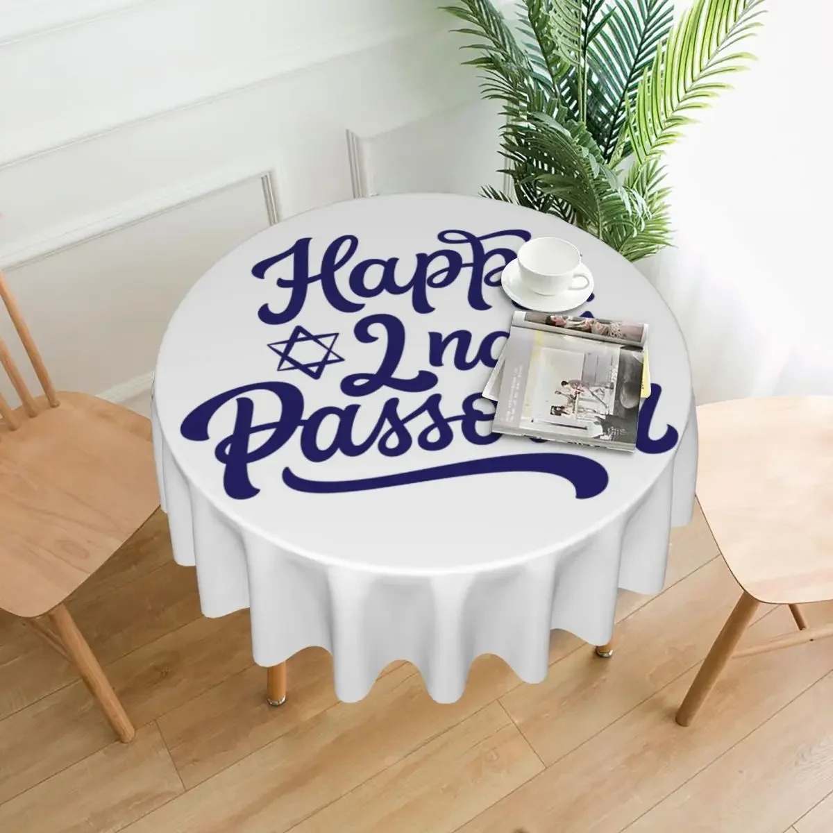 Jewish Passover Round Tablecloth Blue Stripe Pattern Table Cover For Events Christmas Party Fashion Waterproof Table Cover