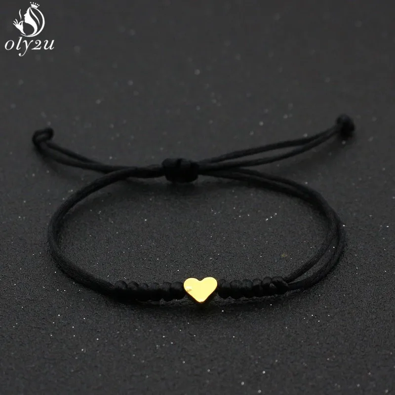 Tiny Heart Charms Woven Bracelet Black Red Blue Pink Thread Rope Lucky Bracelets for Women Girls Engagement Jewelry BFF Bangles