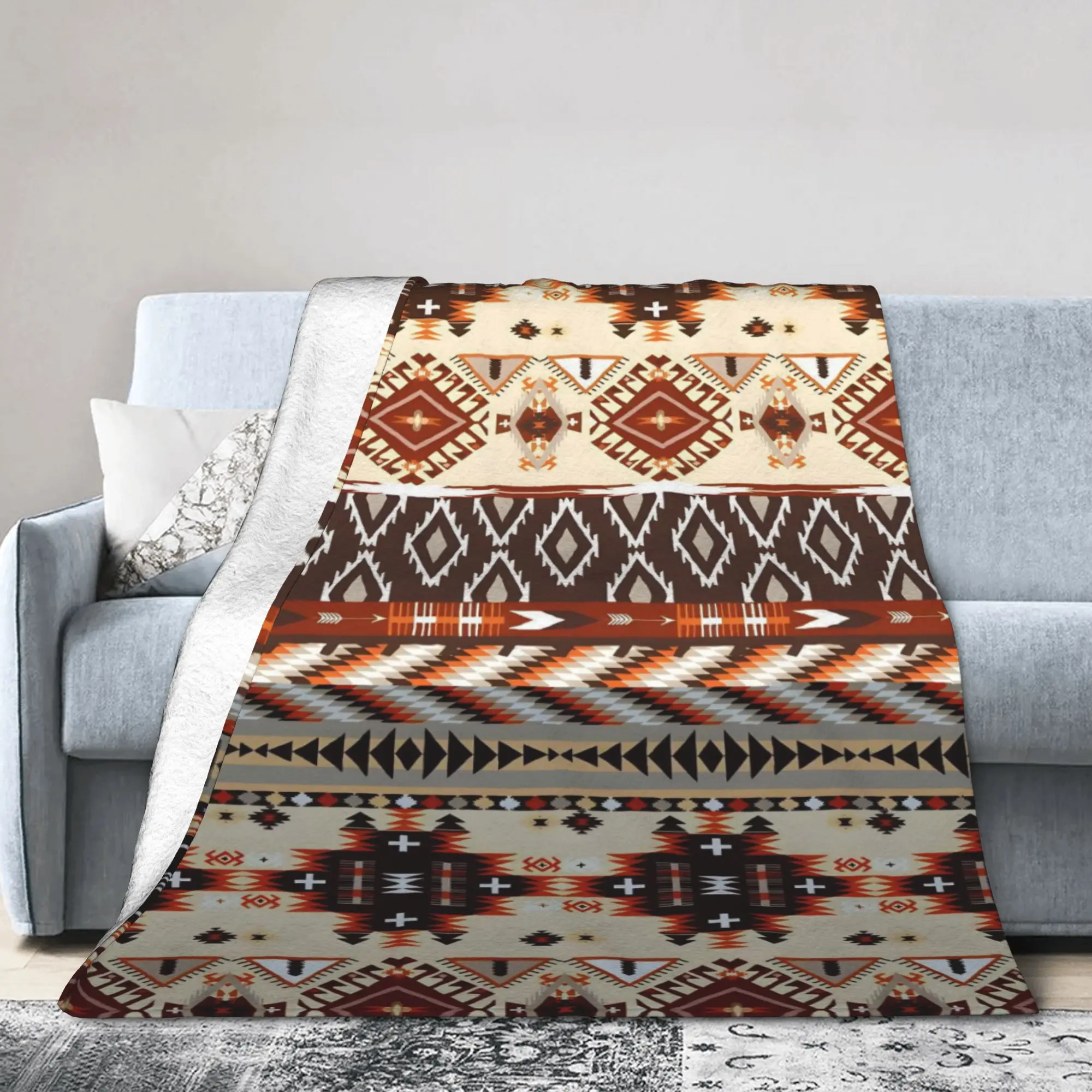 Southwestern Aztec Tribal Blanket Fleece  Cozy Ultra-Soft Throw Blankets for Bed Bedding Throws