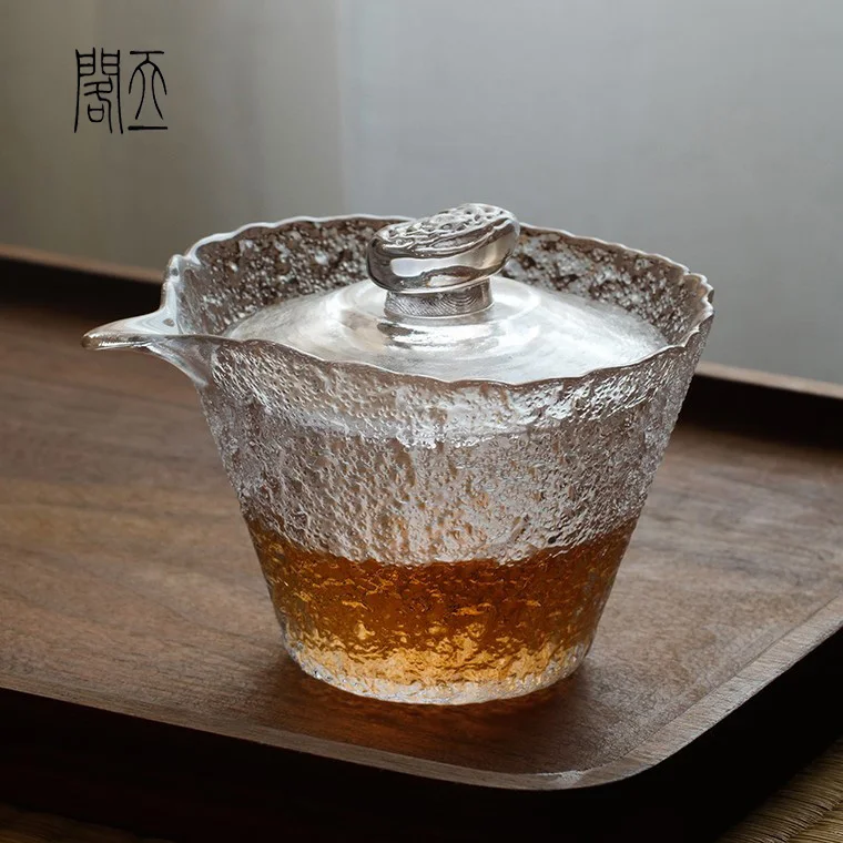 

Handmade Glass Tea Set with Lid Ice Crystal Texture Cerc Tea Bowl for Home Use Includes Tea Cup And Tea Bowl Heat Resistant