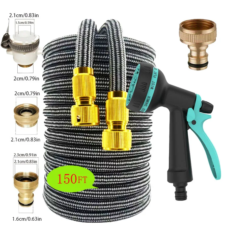 

Garden telescopic water pipe, with 8-function water gun and 1/2 interface flexible water pipe, household garden watering hose