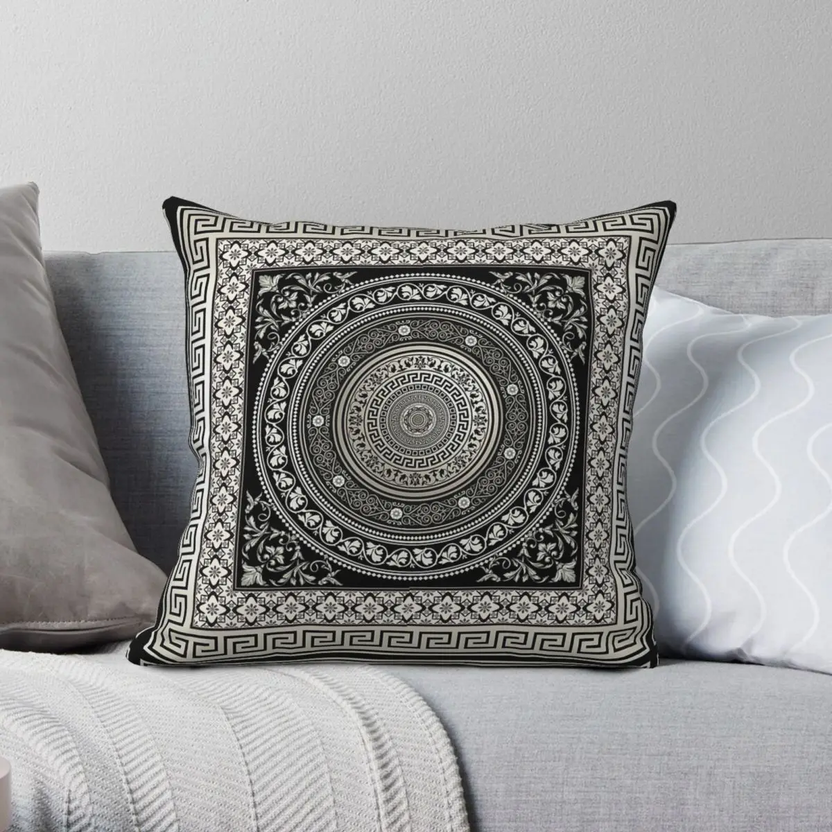 Greek Key Meander Square Pillowcase Polyester Linen Velvet Printed Zip Decor Throw Pillow Case Bed Cushion Case 45x45