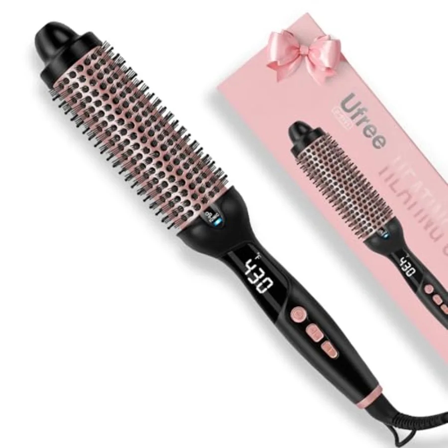 

Ионная термощетка 1,5 дюйма, круглая, с подогревом, для укладки феном, быстрое нагревание за 30 секунд, щетки для завивки волос с 9 температурными режимами, двойное напряжение