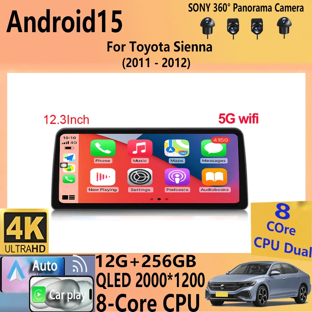 12.3inch For Toyota Sienna 2021 2022 Android 15 Car Screen Audio Radio Multimedia Player Auto GPS Navigation Head Unit Carplay