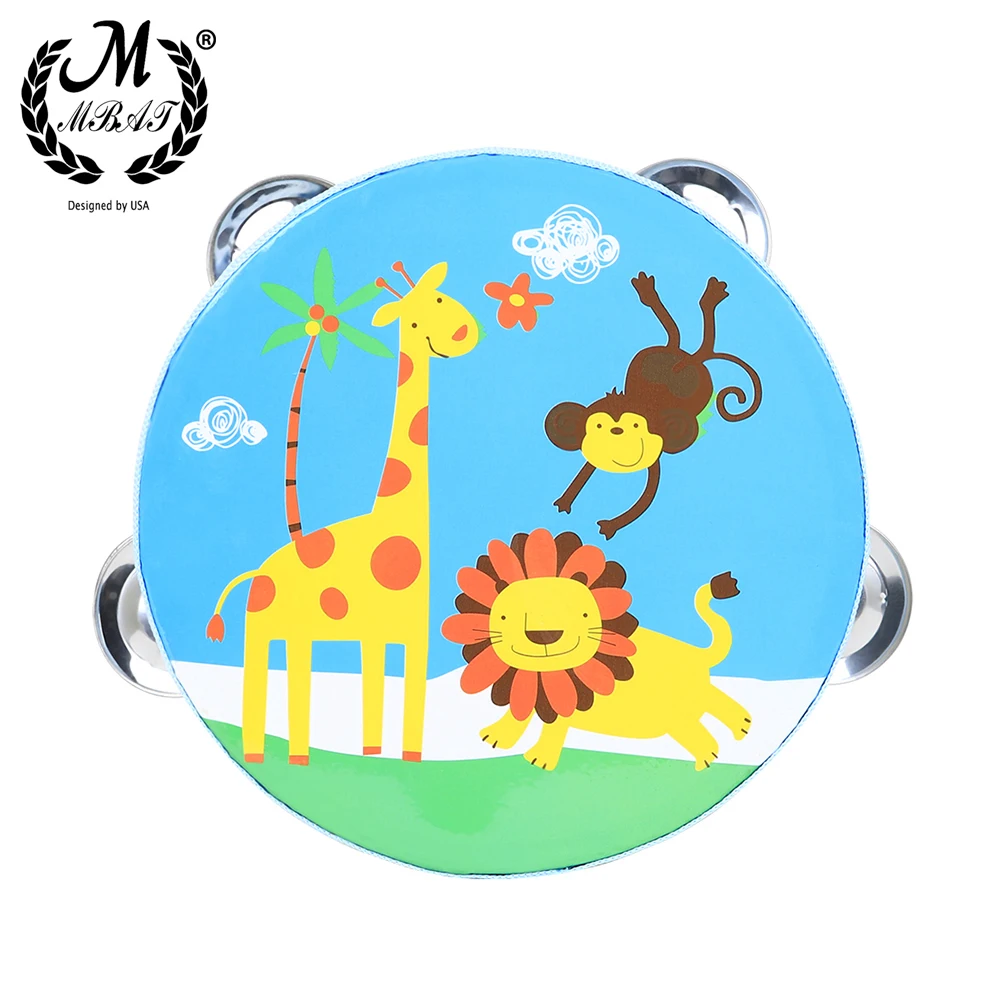 M MBAT Handheld Cartoon Tambourine Freestyle Hand Drum Bell Percussion Instrument Portable Kids Musical Gift  Educational Toy