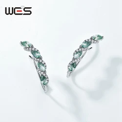 WES 925 Sterling Silver Leaf Stud Earrings for Women Mom With Unique Gem Natural Moss Agate 2*4mm Dainty Jewelry Wedding Gifts
