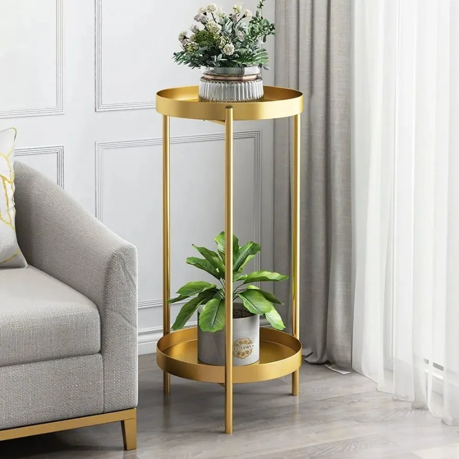 

Round Metal Plant Stand 2Tiered Gold Plant Pot Stand for Indoor in Large