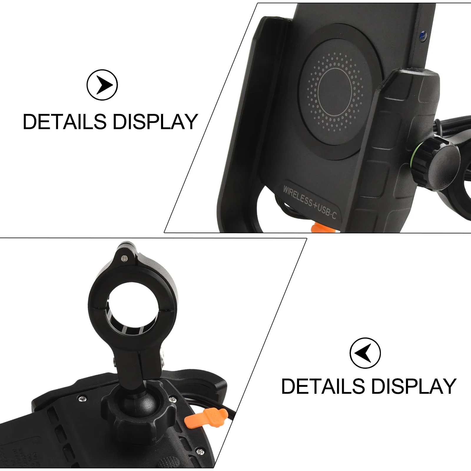 Phone Holder Motorcycle 15W+USB-C 18W 3.5-6.5 In Black for Fast Charge 10W Stainless Steel Wireless Charger Phone Holder