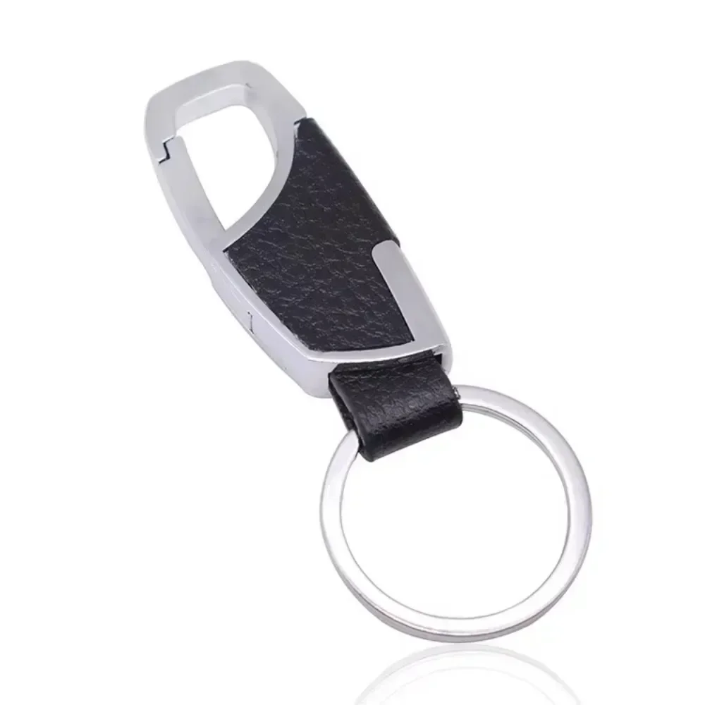 Llavero de coche de acero inoxidable con empalme de cuero personalizado, hebilla de cadena, llavero de motocicleta, accesorios para regalo de hombre