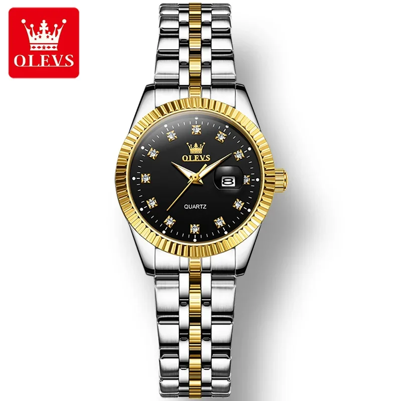 

OLEVS 5526 Fashion Luxury Diamond Women Wristwatch, Quartz Stainless Steel Strap Waterproof Watches For Women Luminous Calendar