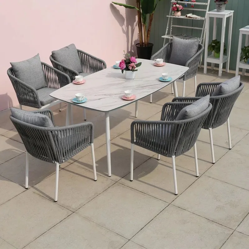 

Outdoor rope sofa villa courtyard garden outdoor model terrace bar design rattan sofa coffee table combination