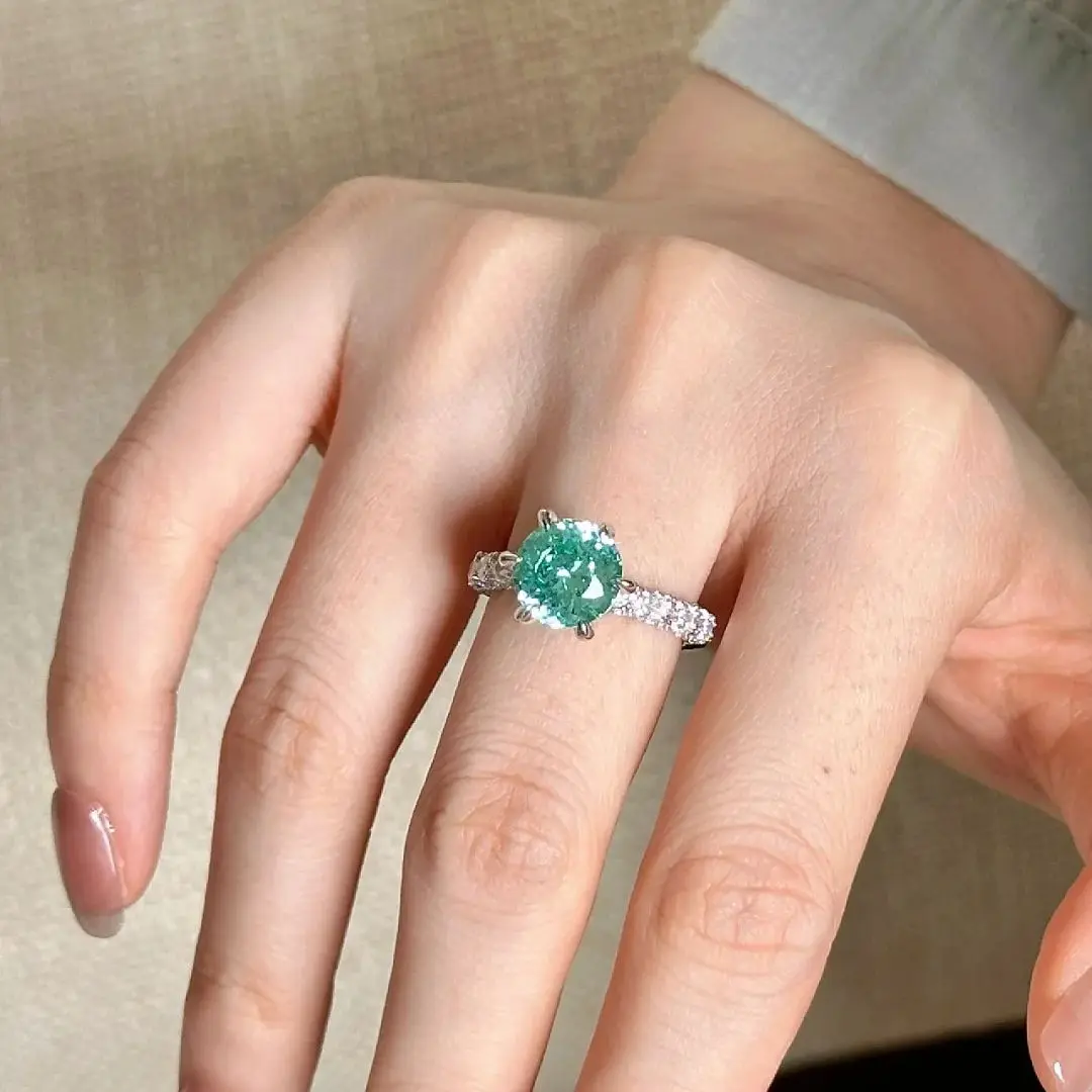 Verlobungsschmuck - Grüner Mint-Verlobungsring - Luxuriöser und modischer 3-Karat Grüner Diamant Sterling Silber Ring mit Mikrofassung – Detail 10