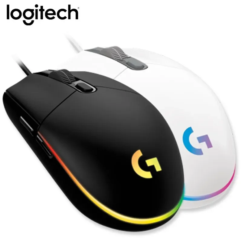 Logitech-ratón ergonómico G102 para juegos de segunda generación, Mouse con cable de 8000 DPI, retroiluminado RGB, adecuado para PC, 6 botones