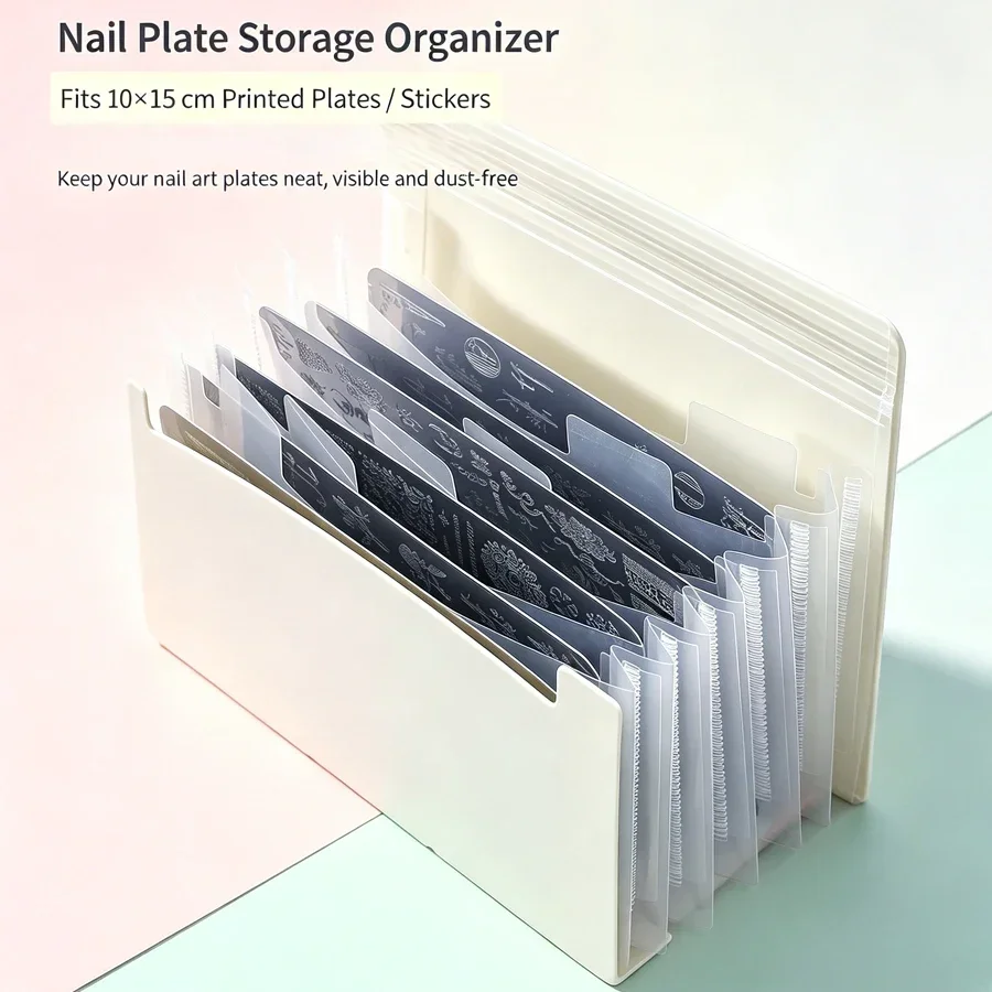 Nail Plate Storage Organizer 7-Slot Accordion Folder with Label Stickers for 10x15cm Nail Art Plates