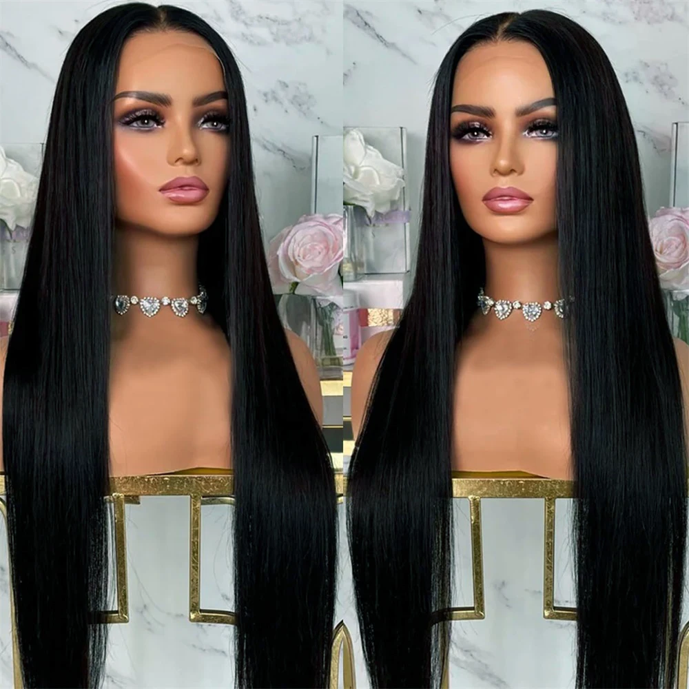 

Soft 26 inch 180Density Long Glueless Black Silky Straight Lace Front Wig For Women BabyHair Preplucked Heat Resistant Daily