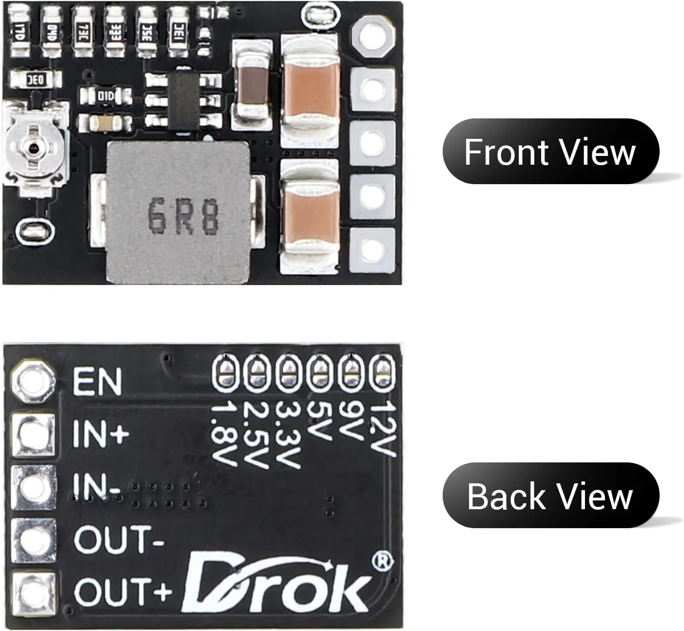 DROK DC 5V Power Converter, Mini Voltage Buck Regulator DC 4.5-20V 12V 9V Step Down to 5V Reducer Transformer Board 3A 10W