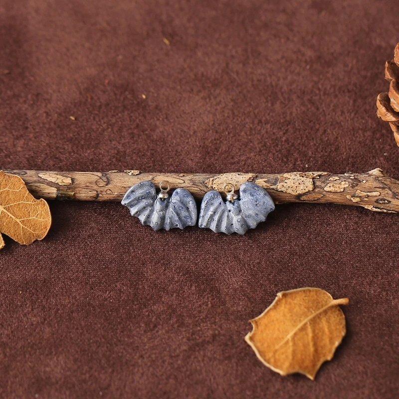 B&F Natural Blue Coral Hand-carved Bat Earrings 18x12mm 1.9g Halloween DIY Party Accessory Eco-friendly Jewelry Gift