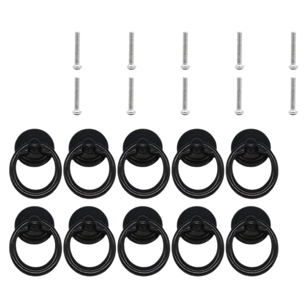 

10Pcs Black Round Cabinet Pull Knobs Zinc Alloy Vintage Style Durable Drawer Handles for Kitchen Wardrobe Furniture