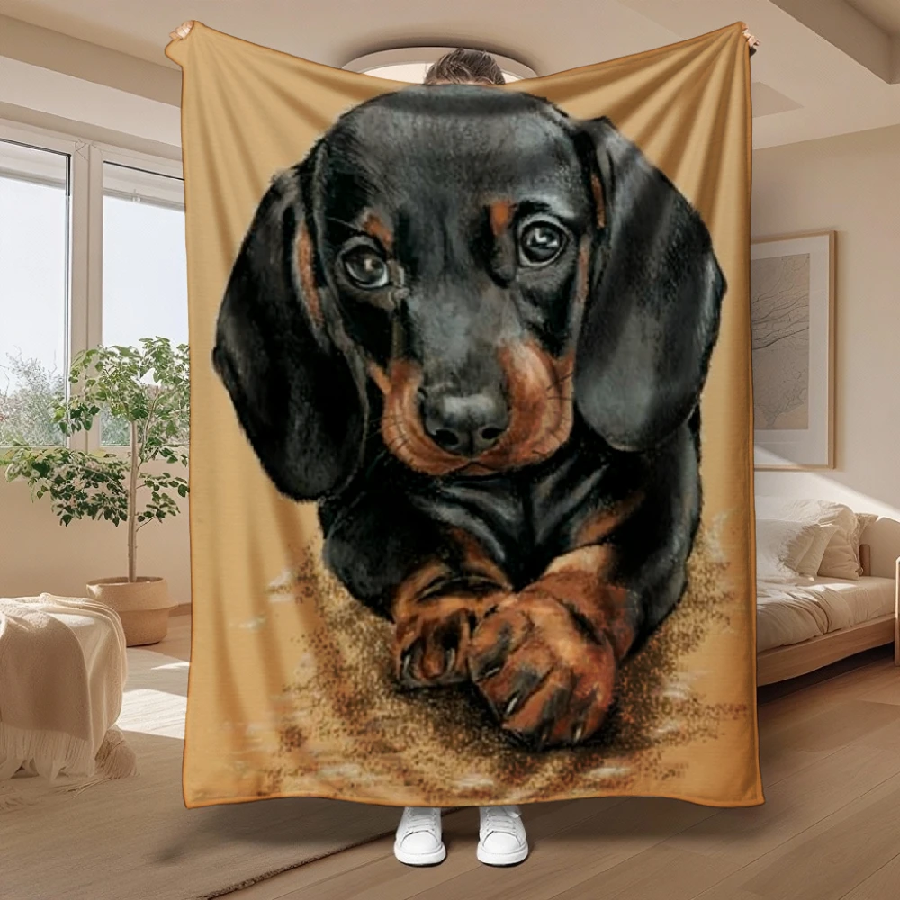 Adorable Dachshund Puppy, Dog Lover Gift, Soft Cozy Blanket, Realistic Black And Tan Print, Multi-Purpose Home Decor Throw