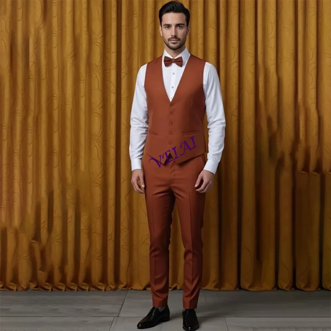 

Мужской костюм на заказ с прорезями сзади, приталенный пиджак на одной пуговице, роскошный комплект из 3 предметов: пиджак, брюки, жилет, элегантный свадебный наряд