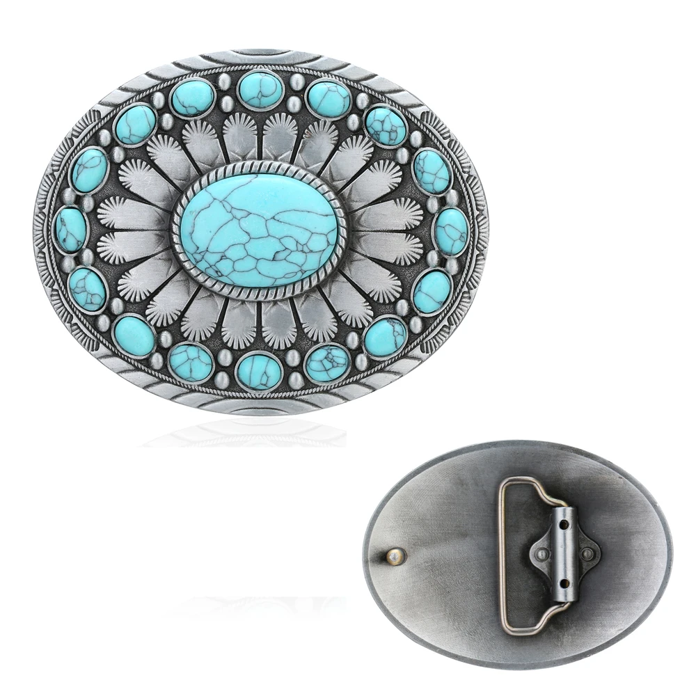 Western Denim Natural Turquoise Charm Belt Buckle Zinc Alloy For Men And Women Birthday Gift