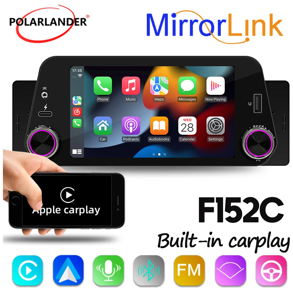 5 Inch Single Din Car Stereo Apple CarPlay/Android Auto/Mirror-Link, Radio Receiver with Bluetooth 5.1 Handsfree FM USB