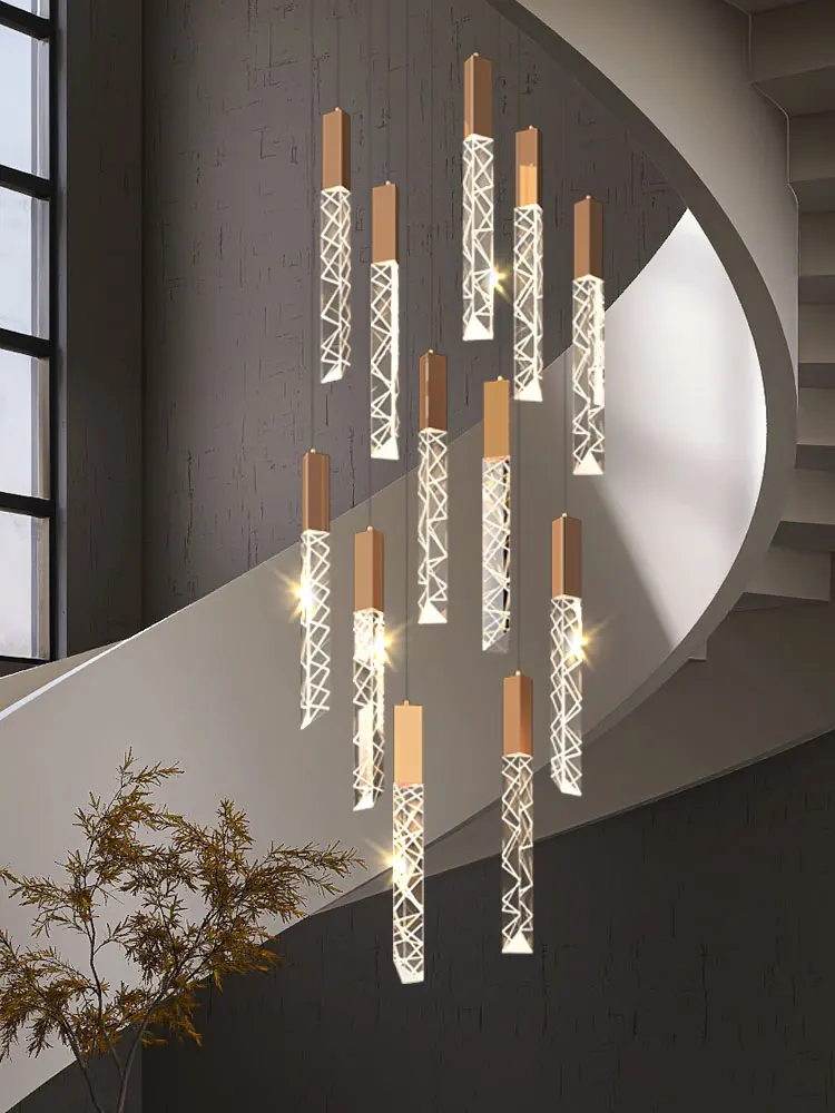 New Staircase Chandelier LED Modern Duplex Loft Spiral Long Chandelier Creative Villa Living Room Bedroom Hanging Crystal Light